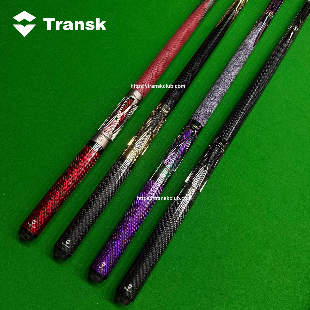 Transk Metal Carbon Fiber Pool Cue (SINGLE CUE)- Gold, Red, Purple, 10.5/11.8/12.5mm Tip(WITH An extension & weight Adjuster)