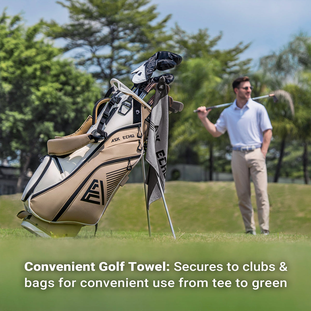 ASK ECHO Waffle Weave Microfiber With Magnetic Golf Cotton Towel / Grey