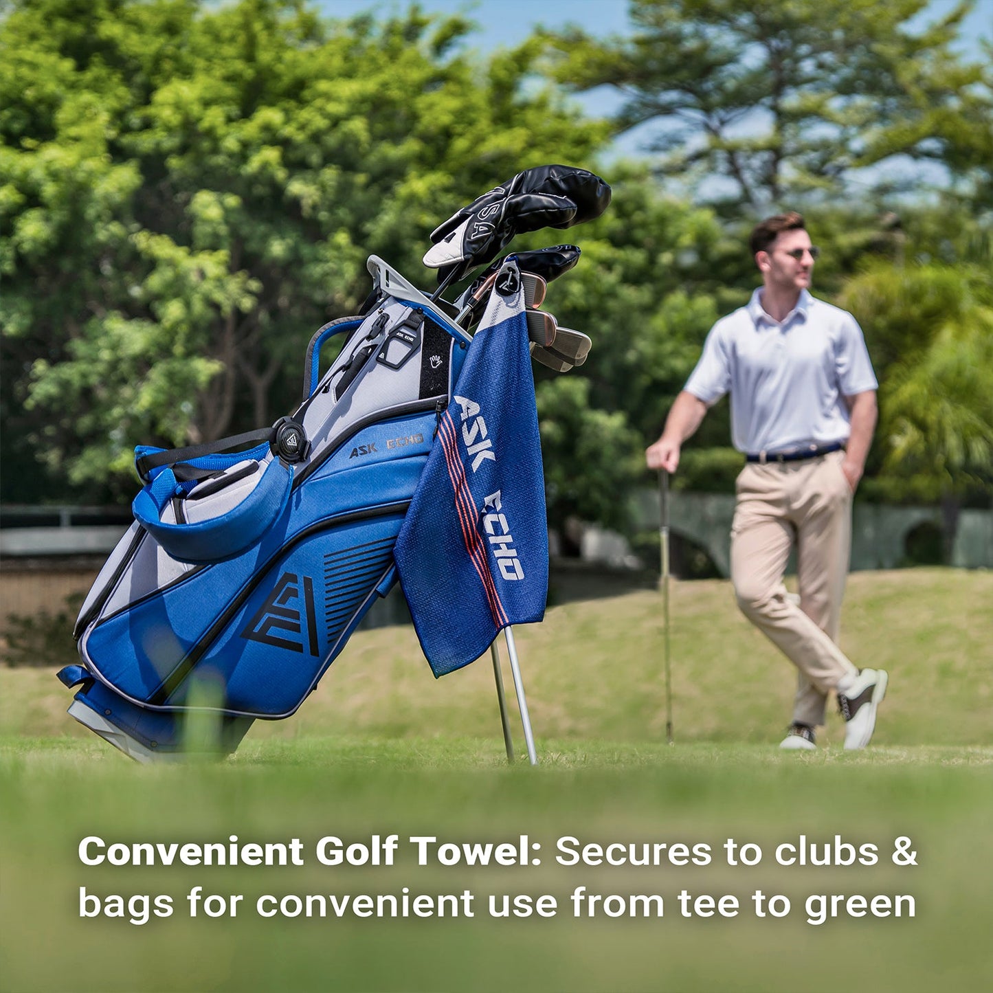 ASK ECHO Waffle Weave Microfiber With Magnetic Golf Cotton Towel / Navy