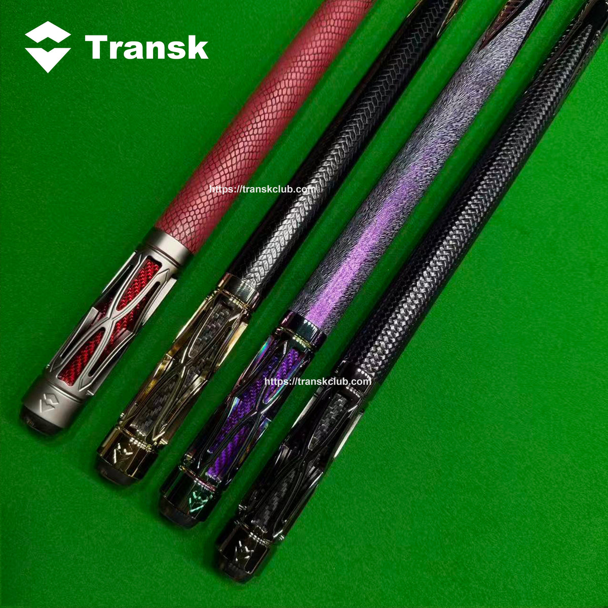 Transk Metal Carbon Fiber Pool Cue (SINGLE CUE)- Gold, Red, Purple, 10.5/11.8/12.5mm Tip(WITH An extension & weight Adjuster)