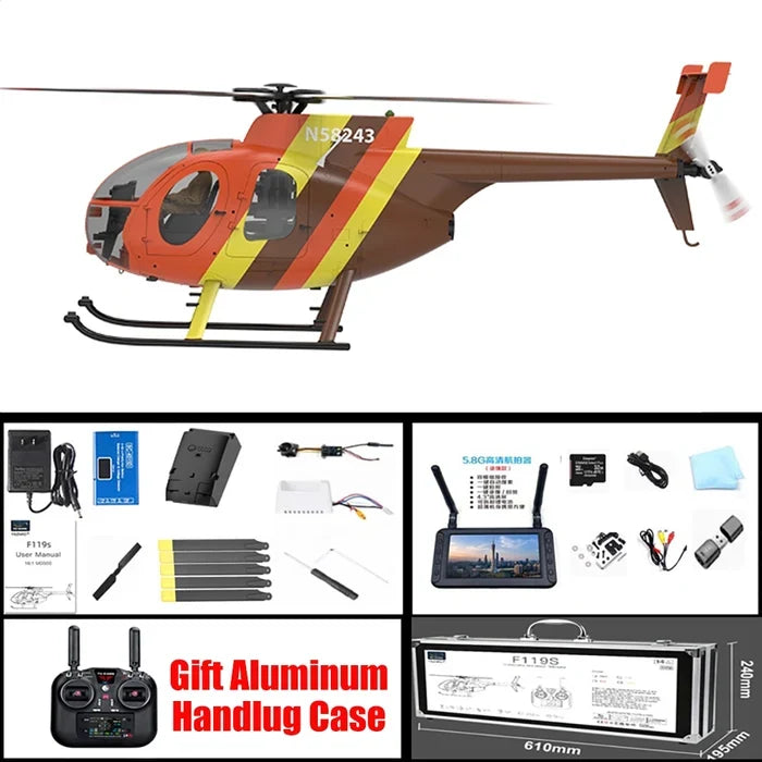 YUXIANG F118S MH-6 Little Bird 1/16 Scale 250-Class FPV RC Military Helicopter 5-Blade Flybarless GPS RTF