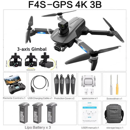 4K Drone 3-Axis Gimbal 360° Obstacle Avoidance F4S Professional Dual HD EIS Camera GPS 5G Wifi Brushless Quadcopter