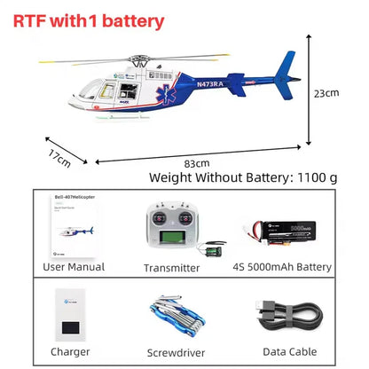 FLYWING Bell407 470 Class RC Helicopter GPS ACE Flight Controller 6CH LED RTF