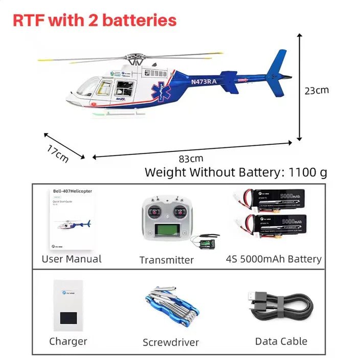 FLYWING Bell407 470 Class RC Helicopter GPS ACE Flight Controller 6CH LED RTF