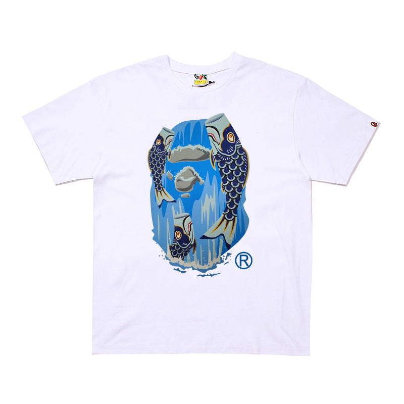 D006 Koi Fish Ape Graphic T-Shirt - White