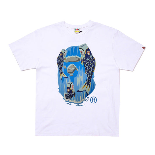 D006 Koi Fish Ape Graphic T-Shirt - White