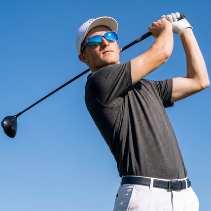 Ask Echo Golf Gunmetal Half Frame Sunglasses / Revo Blue