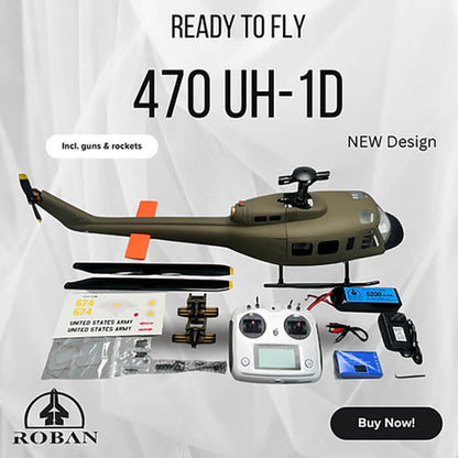 ROBAN UH-1D 470 Scale RC Helicopter GPS X2 Flight Control LED Lighting PNP/RTF