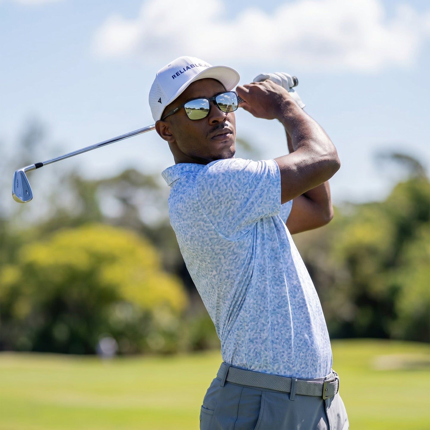 Ask Echo Golf Black Metal Frame Sunglasses / Revo Blue