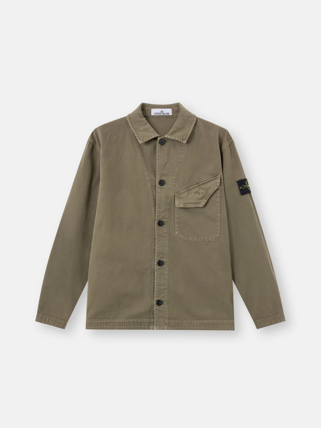 Stone Island Organic Panama Cotton 'Old' Effect Overshirt in Military Green
