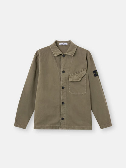 Stone Island Organic Panama Cotton 'Old' Effect Overshirt in Military Green