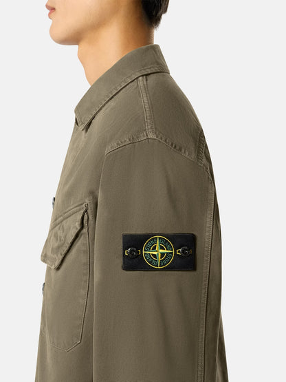Stone Island Organic Panama Cotton 'Old' Effect Overshirt in Military Green