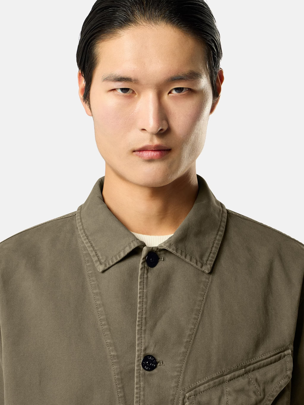Stone Island Organic Panama Cotton 'Old' Effect Overshirt in Military Green