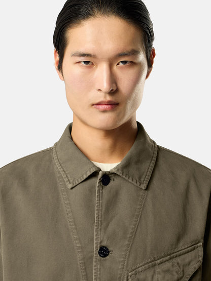 Stone Island Organic Panama Cotton 'Old' Effect Overshirt in Military Green