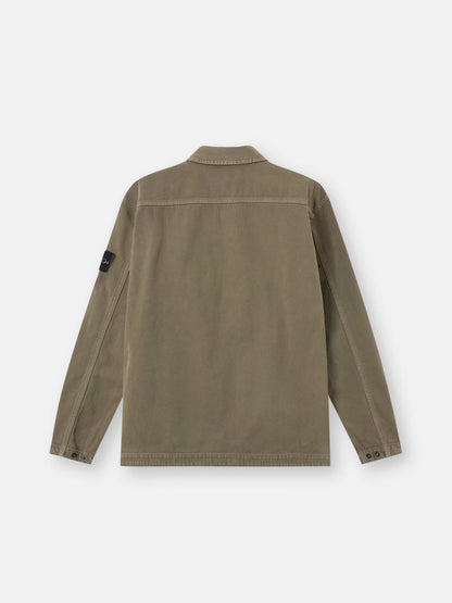 Stone Island Organic Panama Cotton 'Old' Effect Overshirt in Military Green
