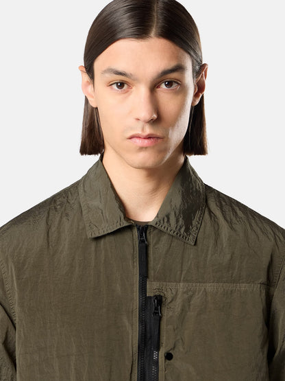 Stone Island Nylon Metal Chest Pocket Overshirt in Military Green