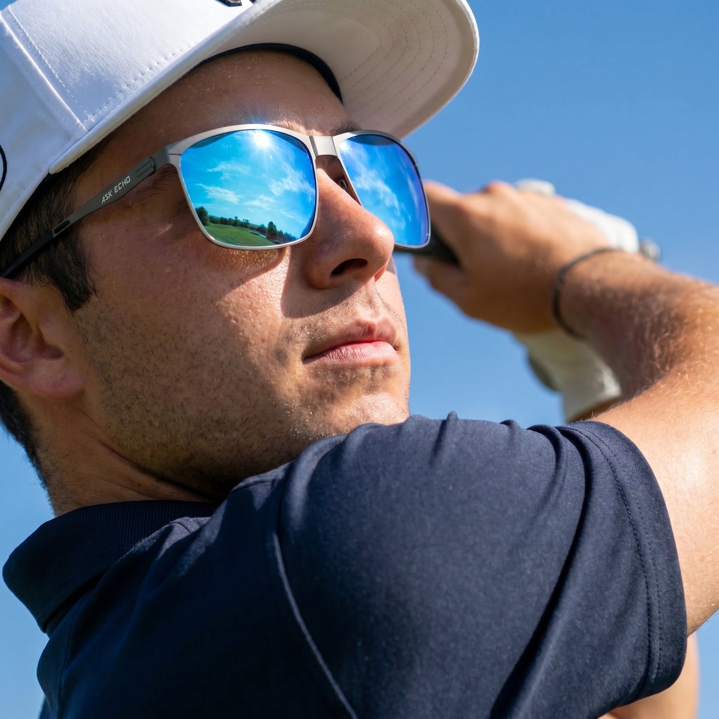 Ask Echo Golf Gunmetal Frame Sunglasses / Revo Blue