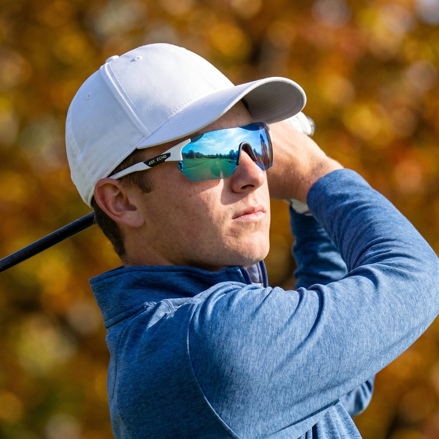 Ask Echo Golf No Frame White Leg Sunglasses / Revo Blue