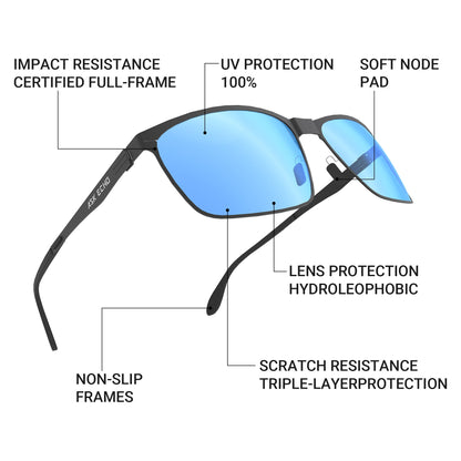 Ask Echo Golf Black Metal Frame Sunglasses / Revo Blue