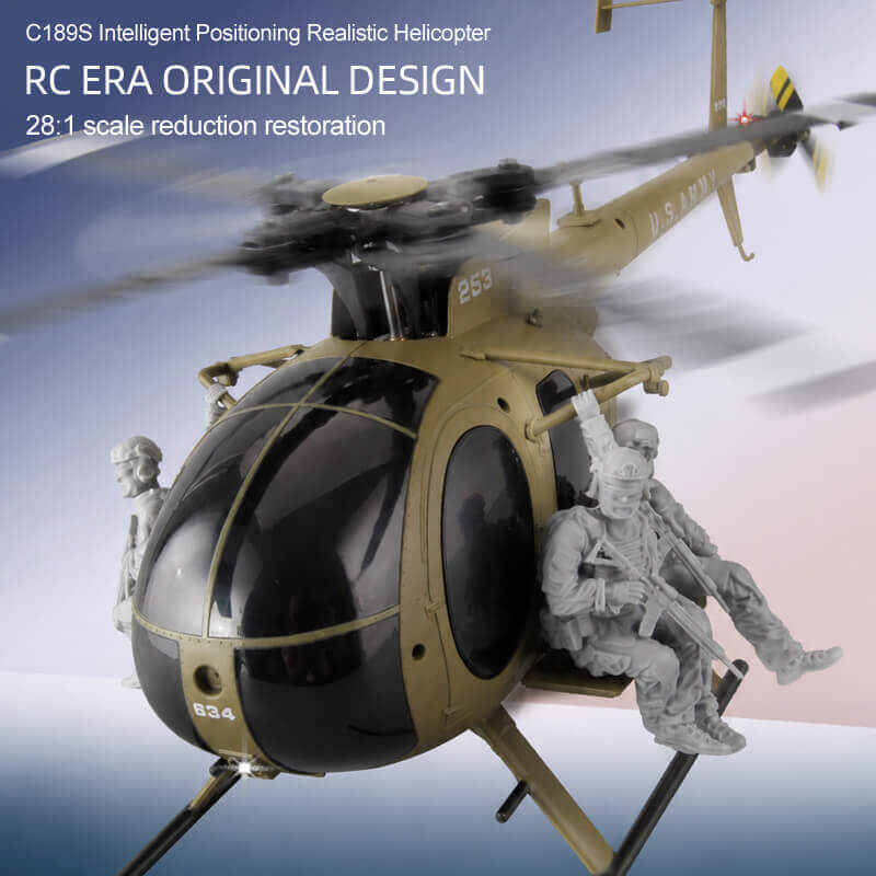 RCERA C189S MD500 Little Bird 1/28 Scale 6CH Dual Brushless Optical Flow RC Military Helicopter RTF