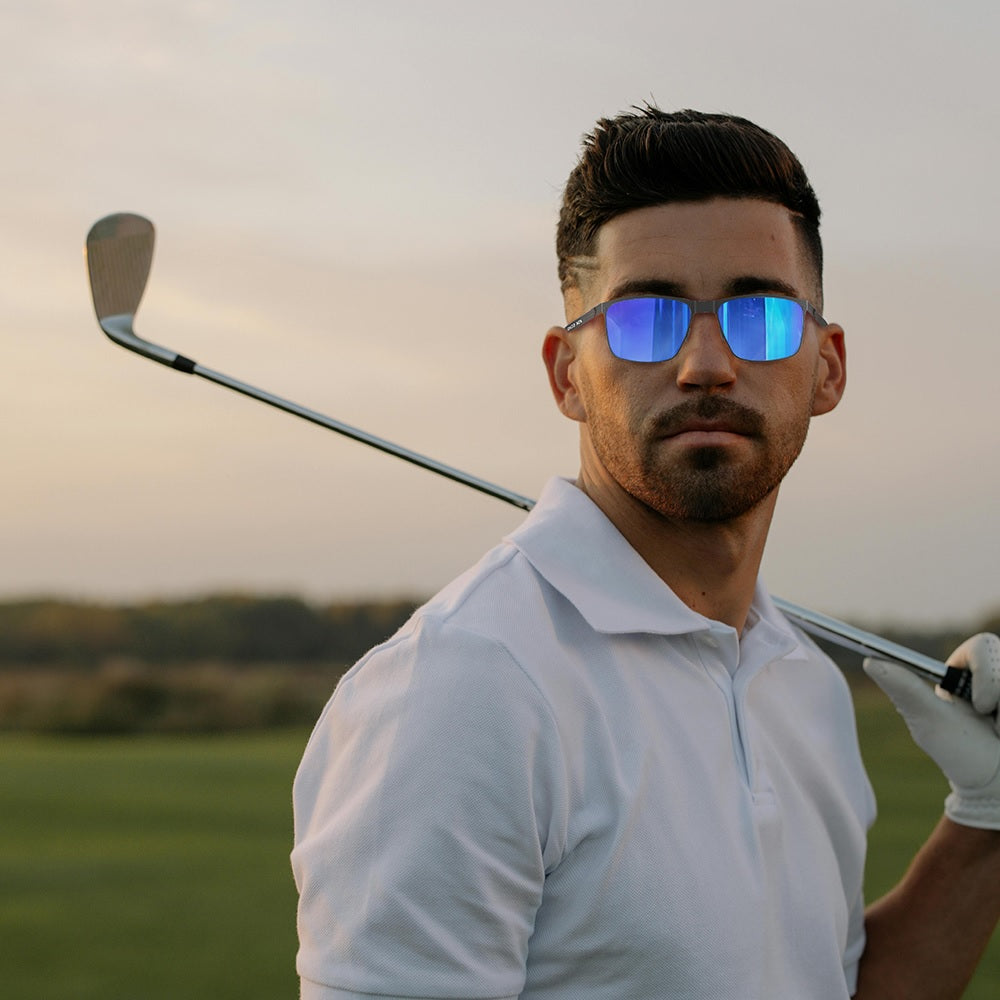 Ask Echo Golf Black Metal Frame Sunglasses / Revo Blue