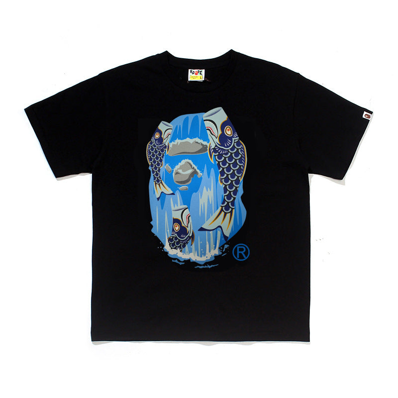 D006 Koi Fish Ape Graphic T-Shirt - Black