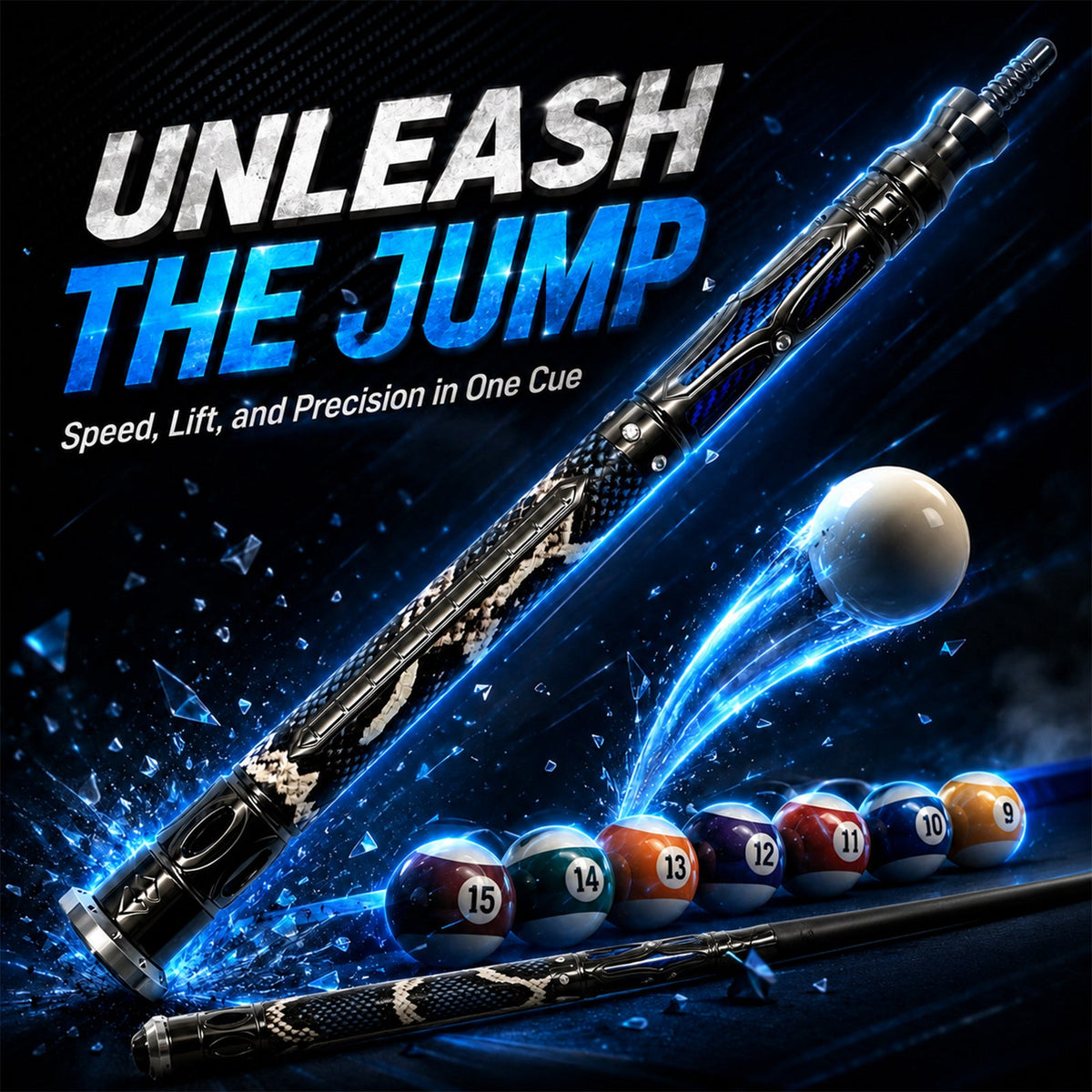 Transk Metal Dragon Slayer Jump Cue - Blue Carbon Fiber Shaft with Sheepskin Grip - 13mm Tip
