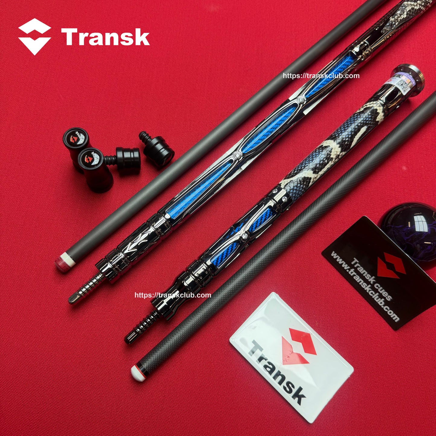 Transk Collector Blue Edition Play Cue + Jump Cue with Cue with case set-10.5/11.8/12.5mm Tip Snake‑Skin Genuine Leather Wrap