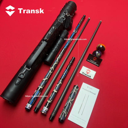 Transk Collector Blue Edition Play Cue + Jump Cue with Cue with case set-10.5/11.8/12.5mm Tip Snake‑Skin Genuine Leather Wrap