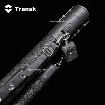 Transk Black Embossed Pool Cue Case with Extension & Chalk Holder