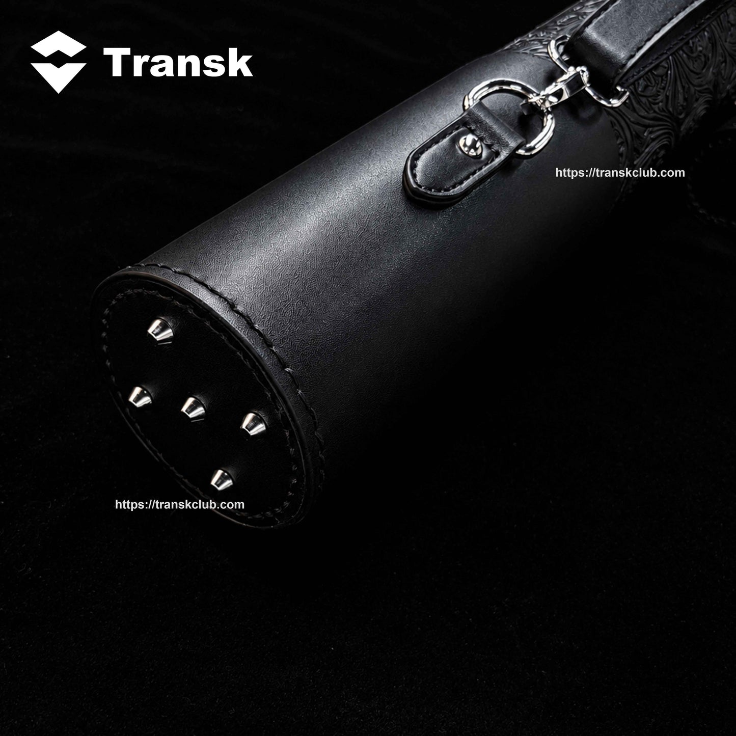 Transk Black Embossed Pool Cue Case with Extension & Chalk Holder
