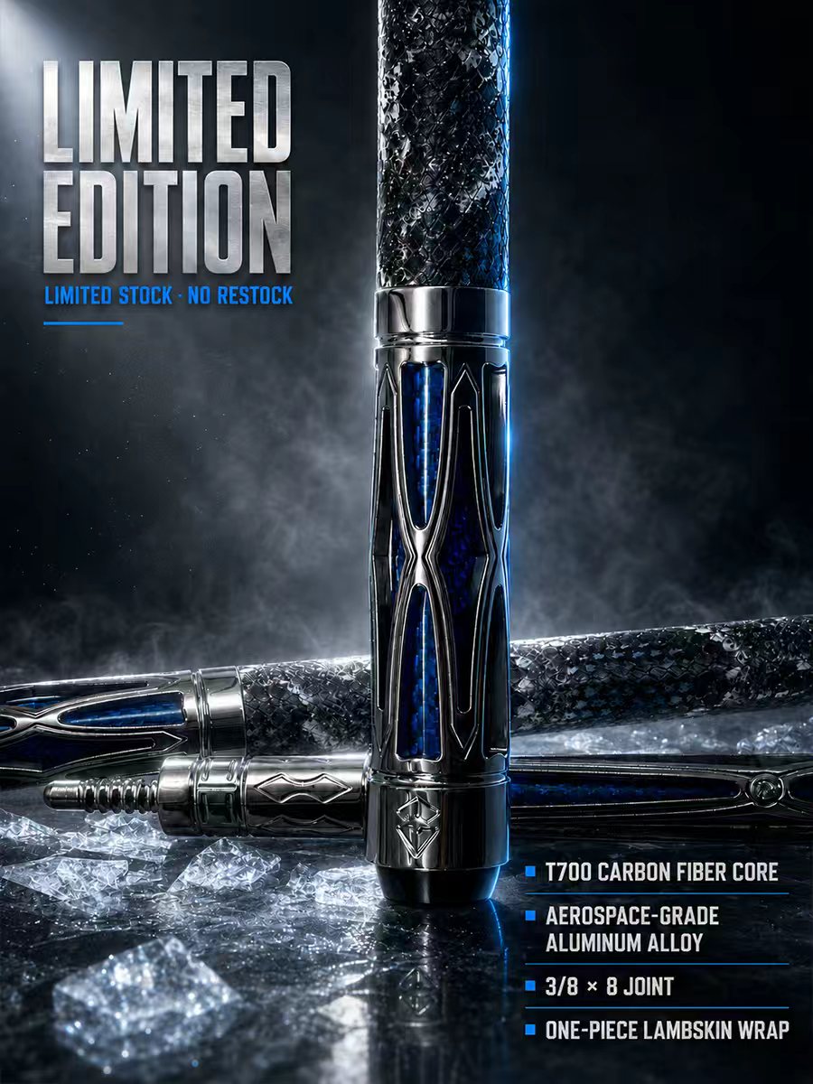 Transk Collector Blue Edition Play Cue + Jump Cue with Cue with case set-10.5/11.8/12.5mm Tip Snake‑Skin Genuine Leather Wrap