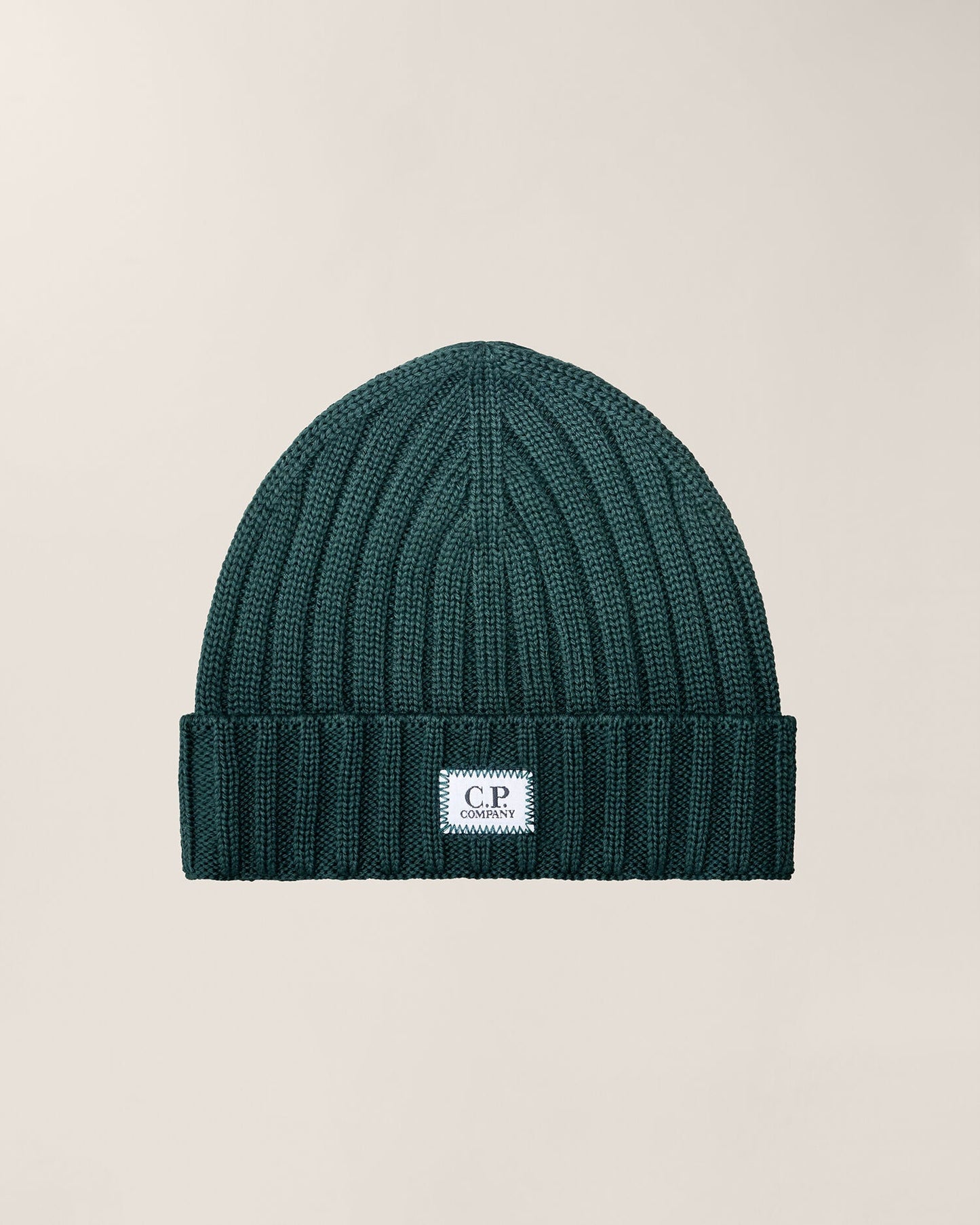 C.P. Company Extra Fine Merino Wool Logo Beanie in Ponderosa Pine - Green