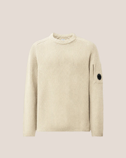 C.P. Company Full Rib Cotton Lens Crewneck Sweater in Silver Birch