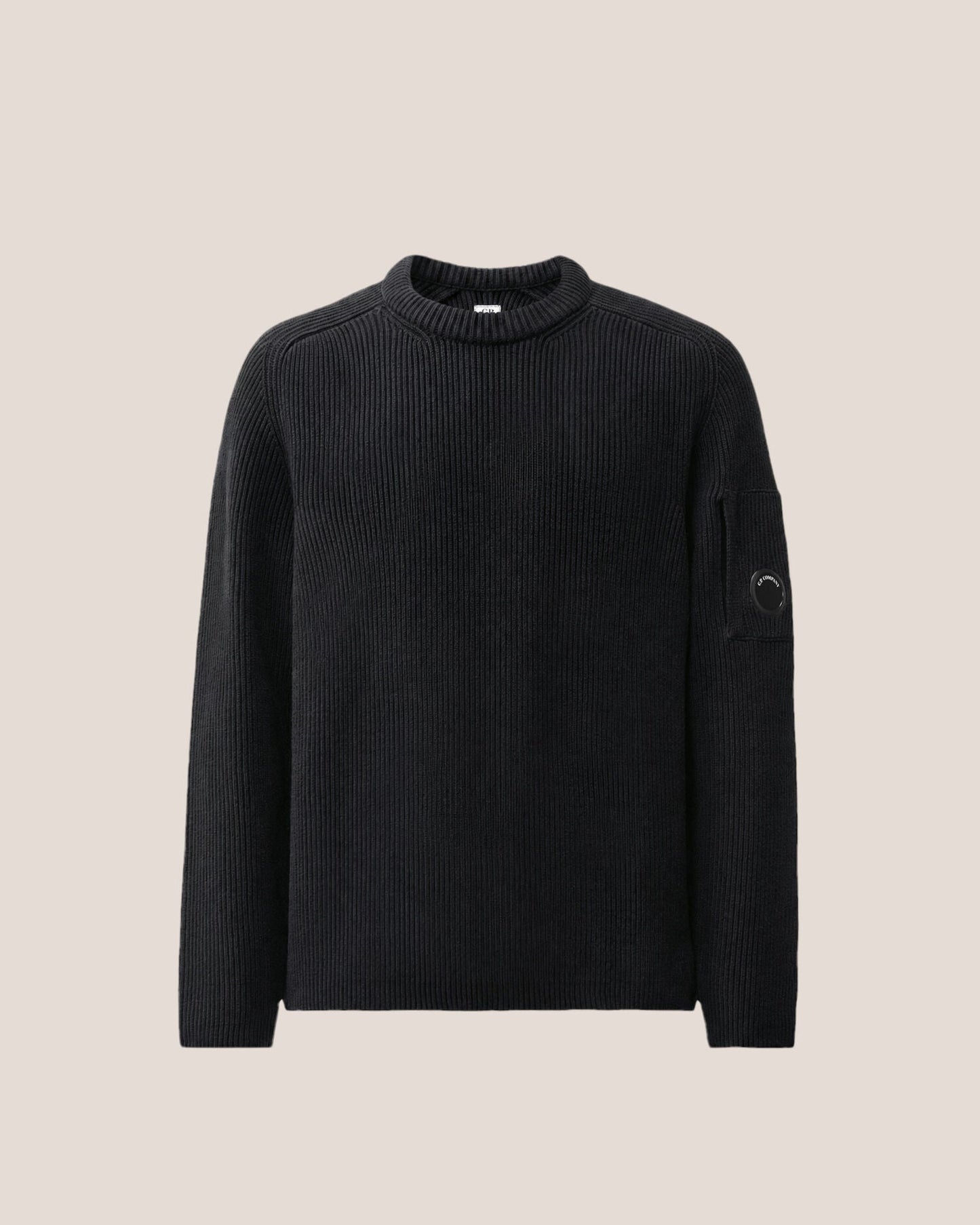 C.P. Company Full Rib Cotton Lens Crewneck Sweater in Black