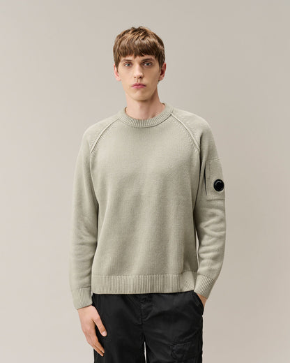 C.P. Company Chenille Cotton Lens Crewneck Sweater in Flint Grey