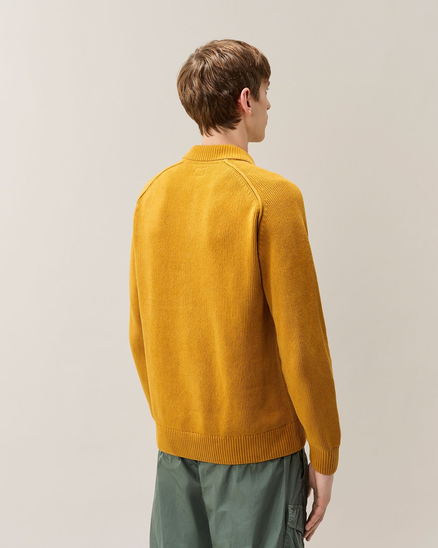 C.P. Company Chenille Cotton Lens Polo Sweater in Buck Thorn Brown