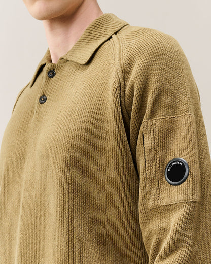 C.P. Company Chenille Cotton Lens Polo Sweater in Ermine - Beige