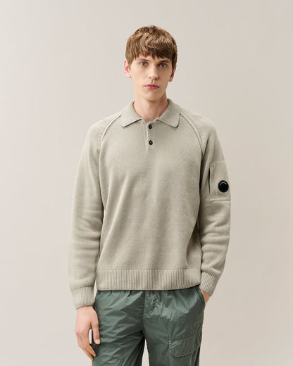 C.P. Company Chenille Cotton Lens Polo Sweater in Flint Grey