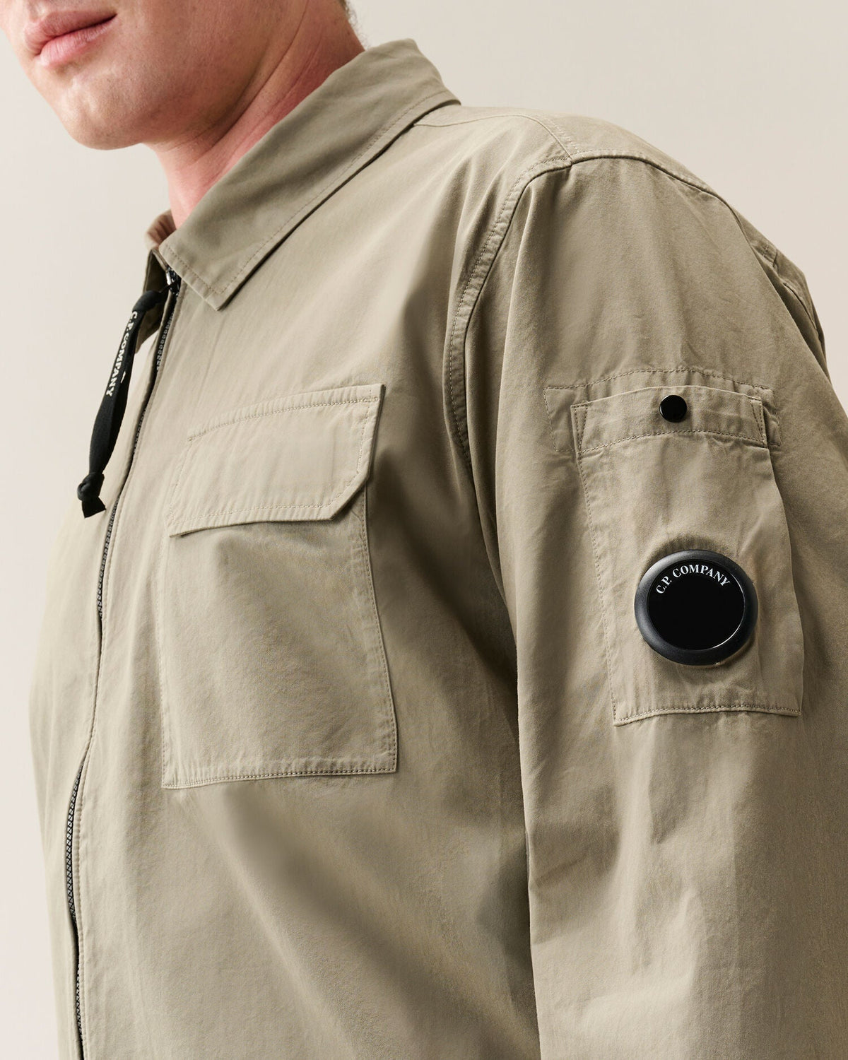 C.P. Company Organic Gabardine Lens Overshirt in Fallen Rock - Beige
