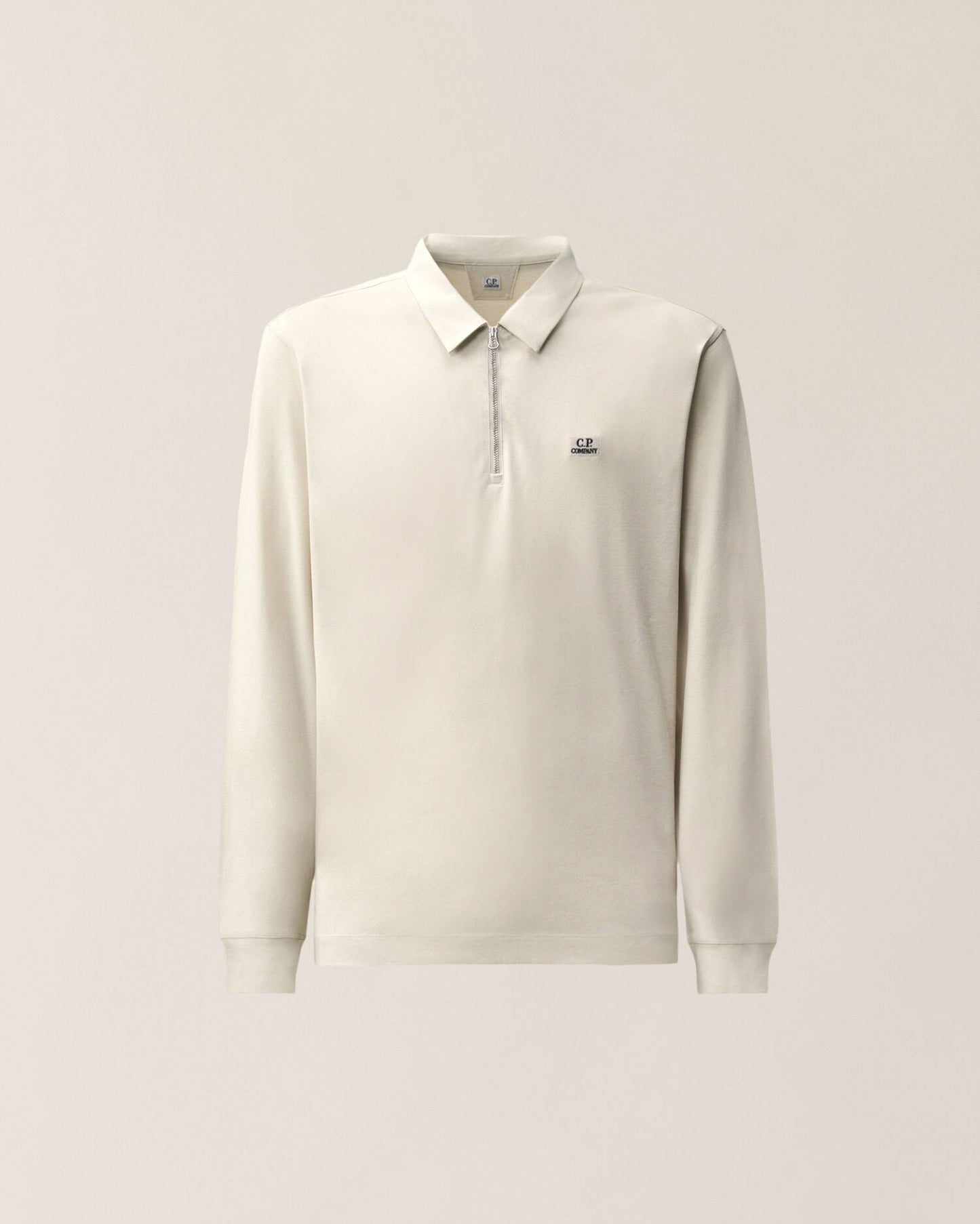 C.P. Company Stretch Piquet Long Sleeve Zip Polo in Silver Birch