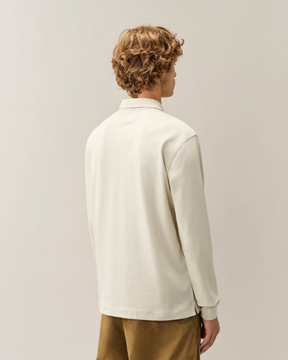 C.P. Company Stretch Piquet Long Sleeve Zip Polo in Silver Birch