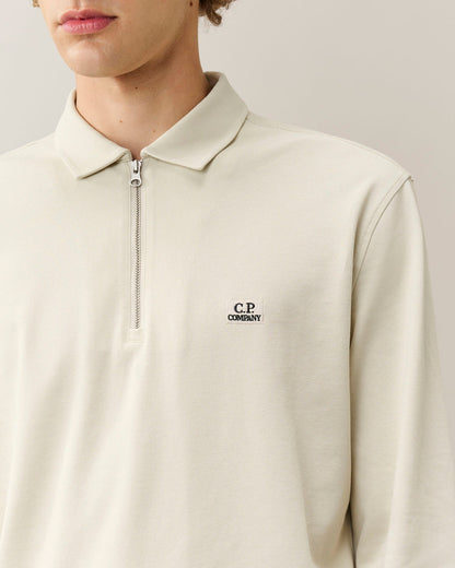 C.P. Company Stretch Piquet Long Sleeve Zip Polo in Silver Birch