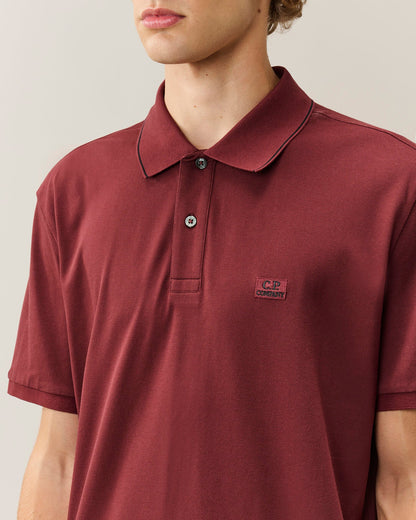 C.P. Company Stretch Piquet Striped Collar Polo Shirt in Andorra - Red