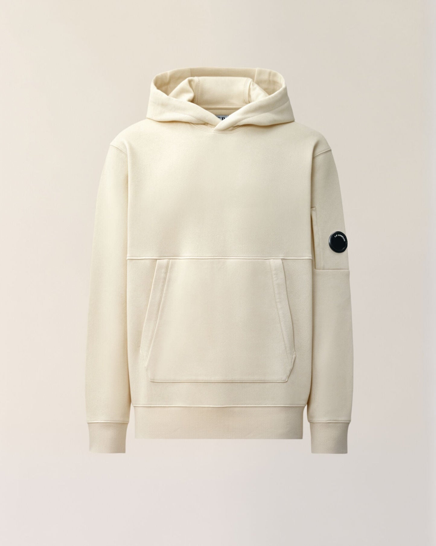 C.P. Company Diagonal Raised Fleece Lens Hoodie in Silver Birch
