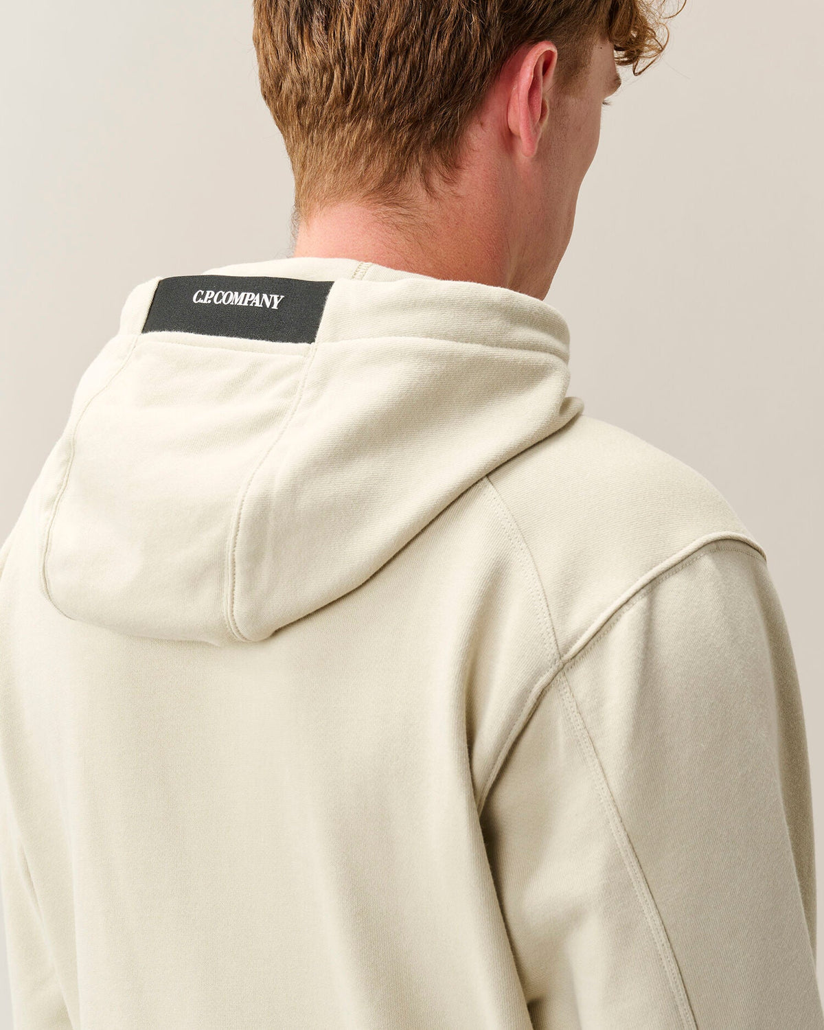 C.P. Company Diagonal Raised Fleece Lens Hoodie in Silver Birch