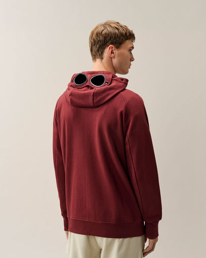 C.P. Company Diagonal Raised Fleece Goggle Hoodie in Andorra - Red