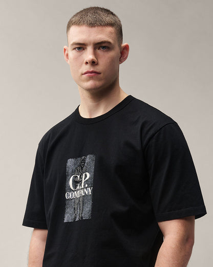 C.P. Company Mercerized Jersey Twisted Chest Logo T-Shirt in Black