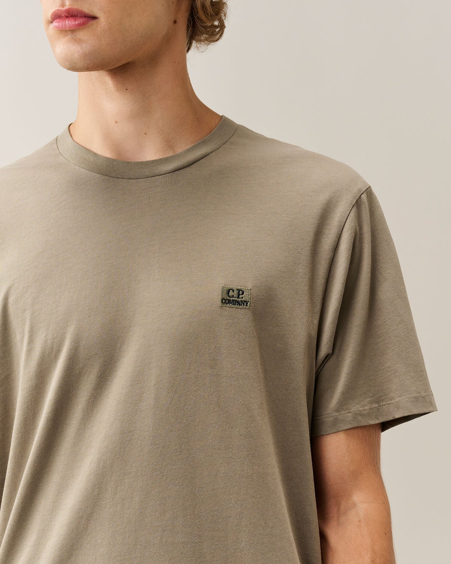 C.P. Company 30/1 Jersey Logo Patch T-Shirt in Fallen Rock - Beige