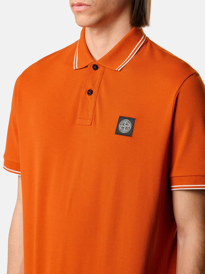 Stone Island Stretch Organic Cotton Pique Compass Patch Polo Shirt in Burnt Orange